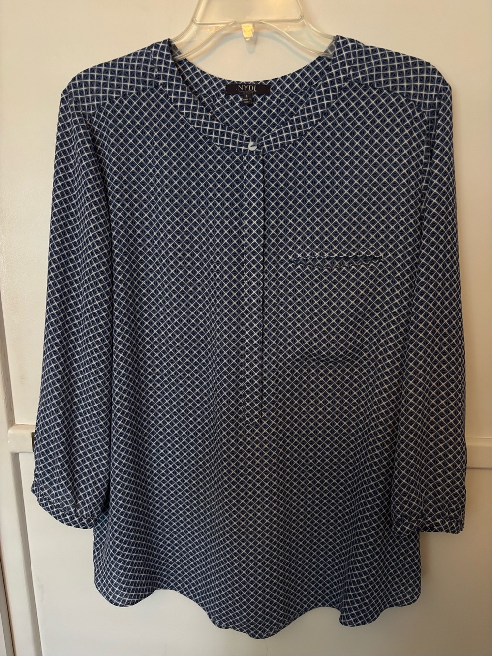 NYDJ Navy Geometric Print Women's Blouse L